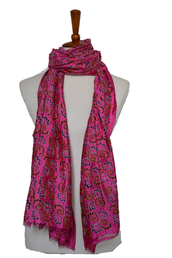 Hand Embroidered kantha silk shawl